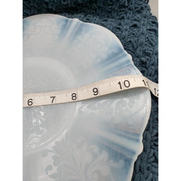 Vintage Opalescent Blue & White Glass Plate W/Scalloped Edge w/Fleur-De-Lis Patt - Picture 3 of 5